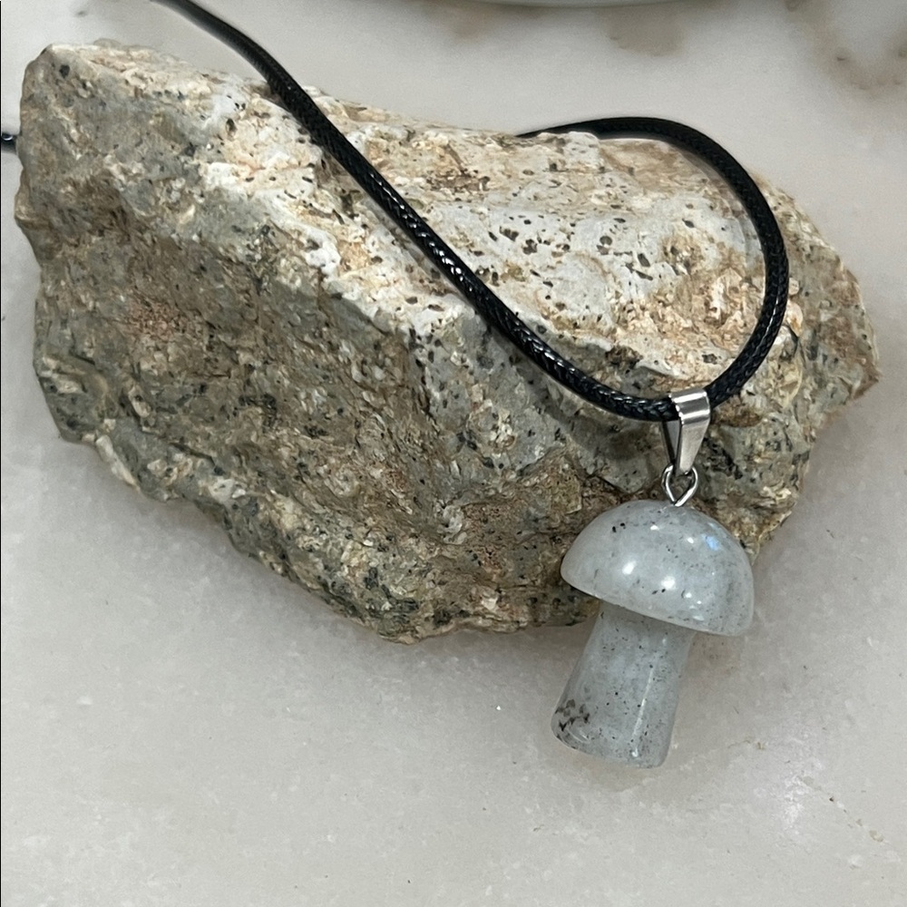 Moonstone Crystal Mushroom Pendant Necklace Bohemian Fairy Jewelry